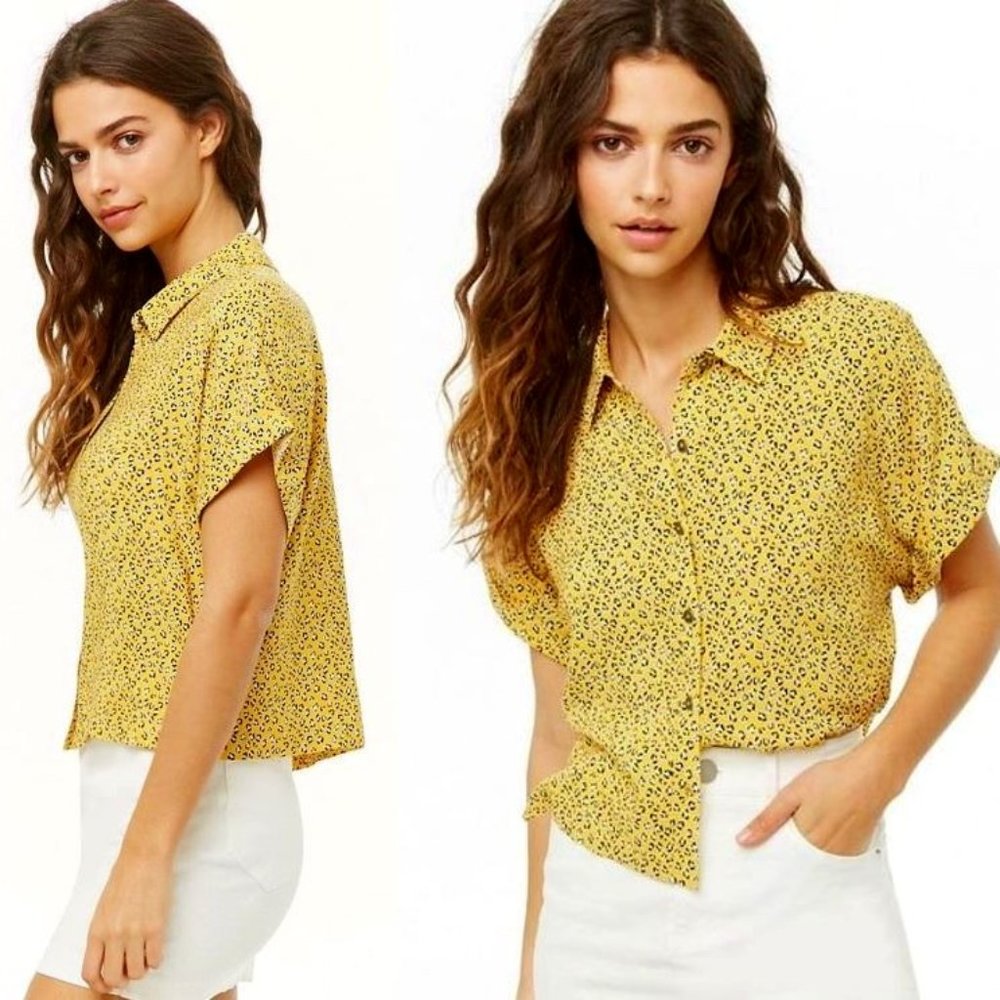 *New* Leopard-Print Vented Drop-Sleeve Shirt NWT Size S